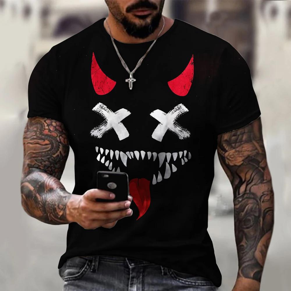 Men's T-shirt Casual Short Sleeved Hip-hop Smiling Face Printed T-shirt