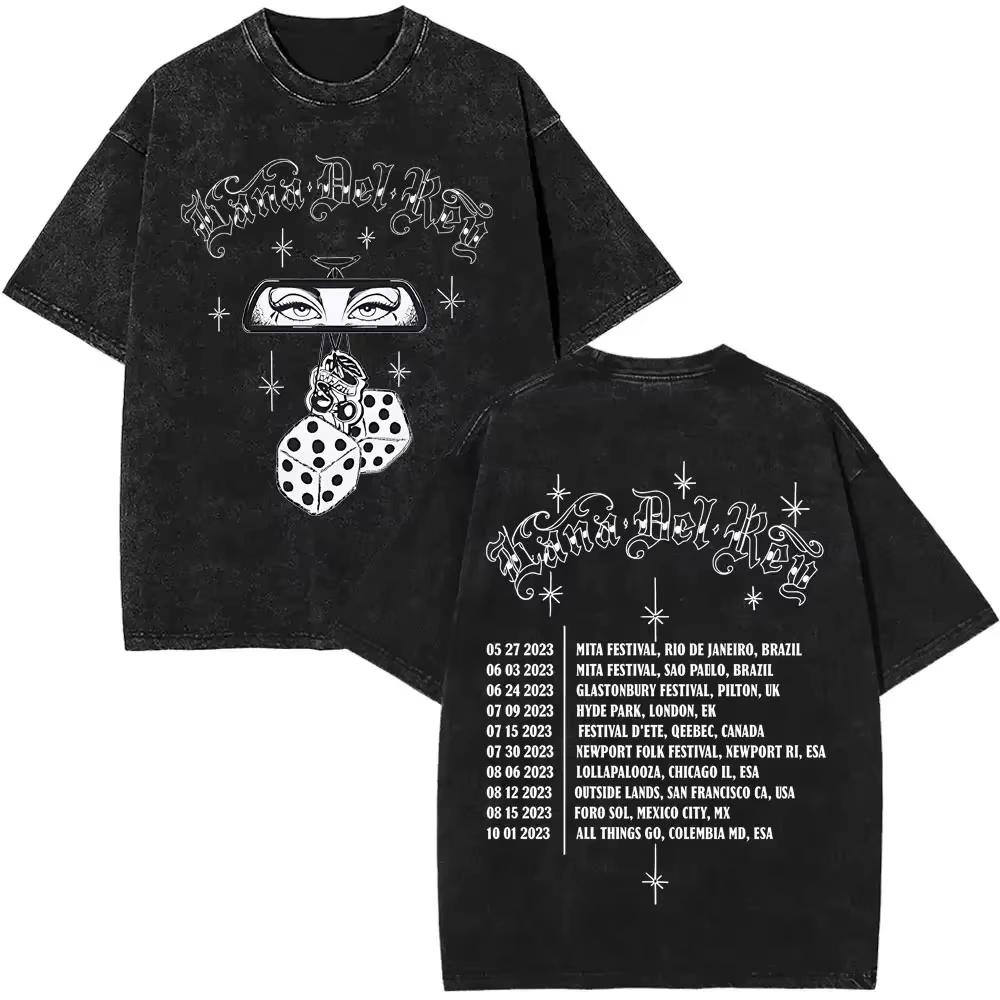 T-shirt Grafica Lana Del Rey Occhi Vintage Lavata Uomo Donna Moda T-shirt Oversize a Maniche Corte Maschile Casual Cotone