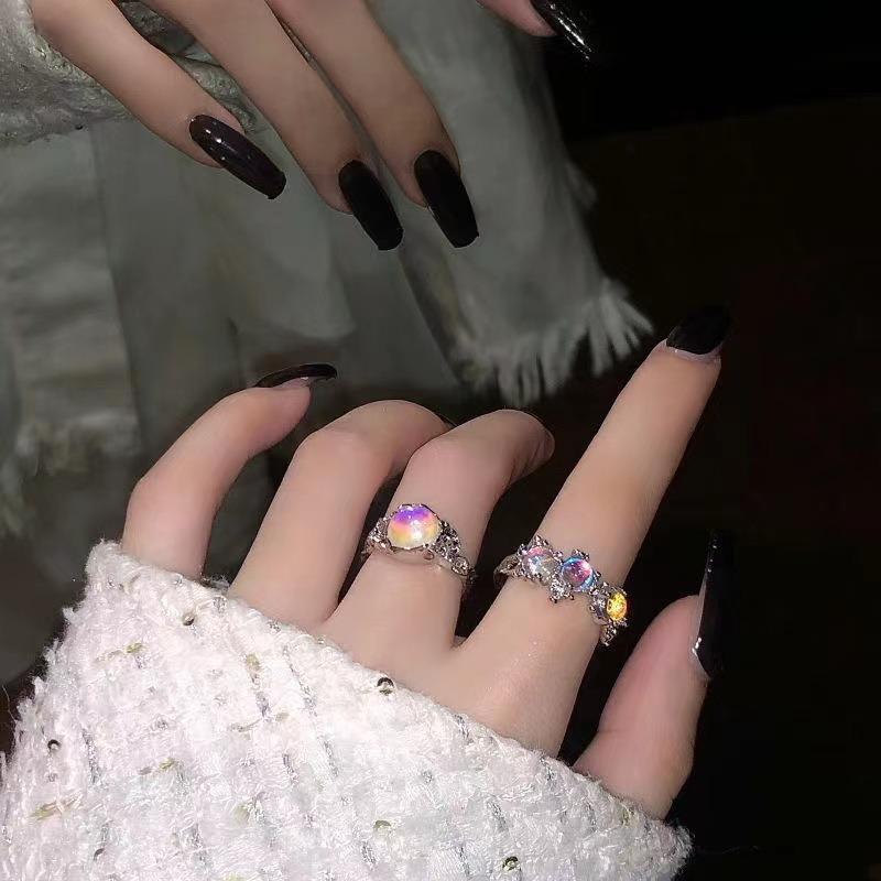 Y2K Kpop Crystal Ring for Women Heart Adjustable Irregular Punk Open Rings Vintage Geometric Trendy Creative Finger Jewelry