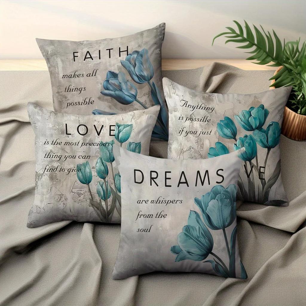 Blue tulip decorative pillowcase, pillowcase ultra-soft polyester material living room sofa back car pillowcase decoration