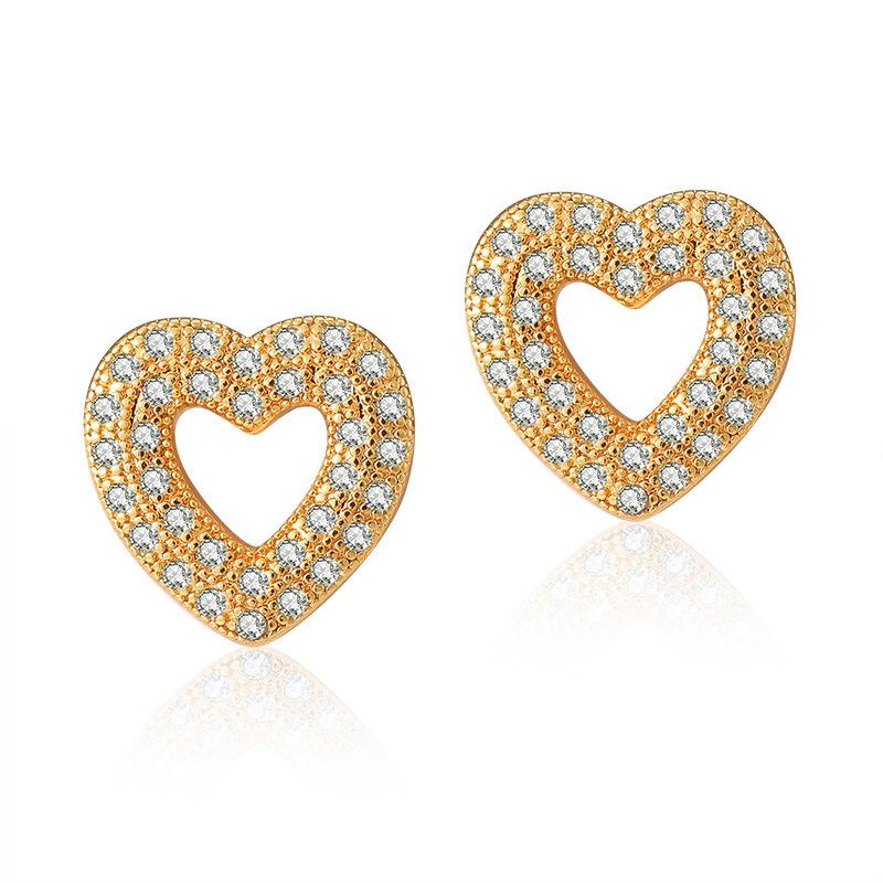 Women Sweet 18k Gold Plated Heart Shape Zircon Stud Earrings Jewelry