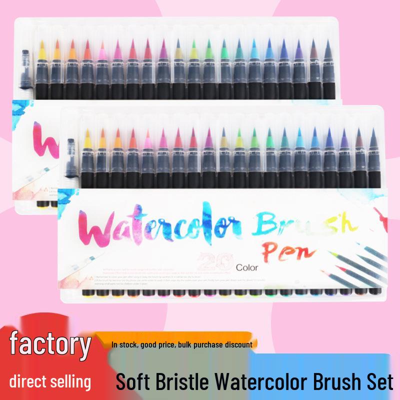 20-Color Soft Tip Watercolor Calligraphy Brush Pens with Water-Fill Brush and Ink Palette