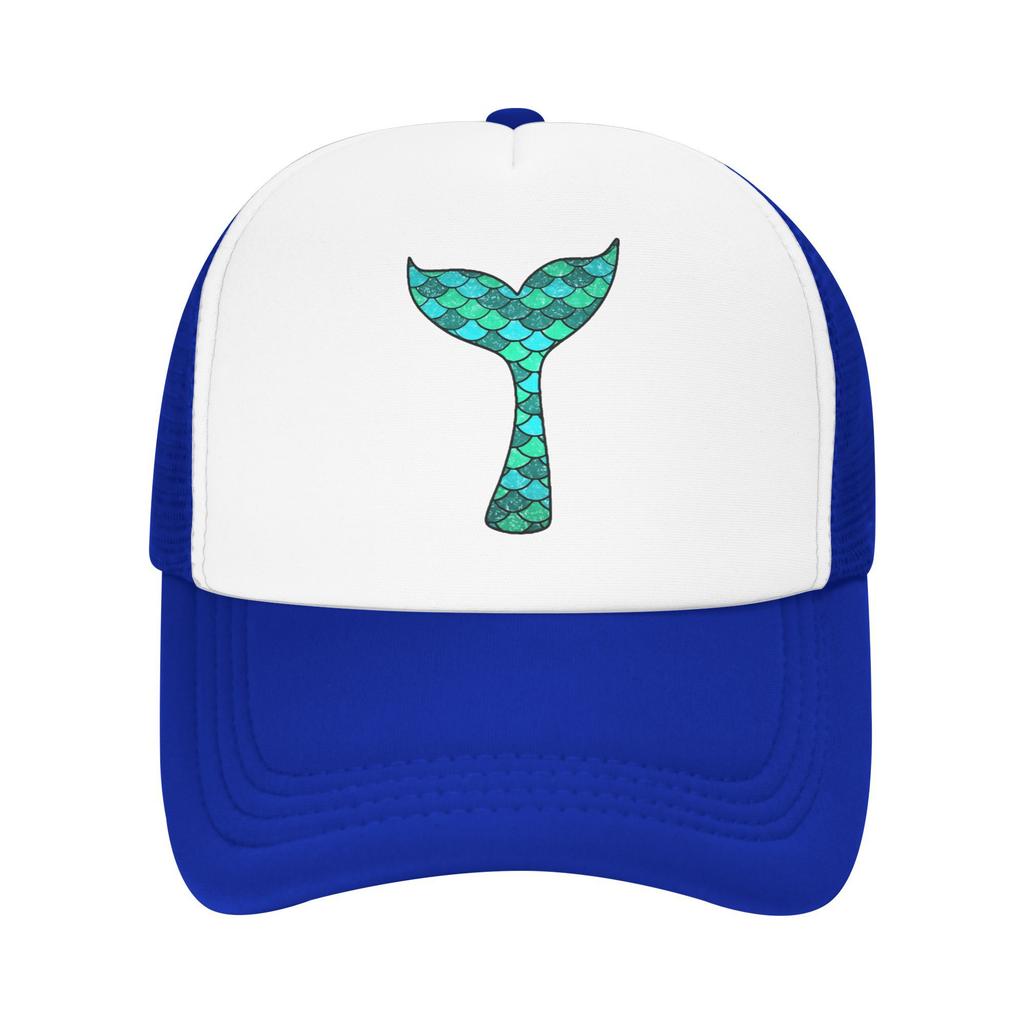 Mermaid Tail Print Trucker Hat Breathable Mesh Baseball Cap Black White Adjustable Casual Outdoor Headwear
