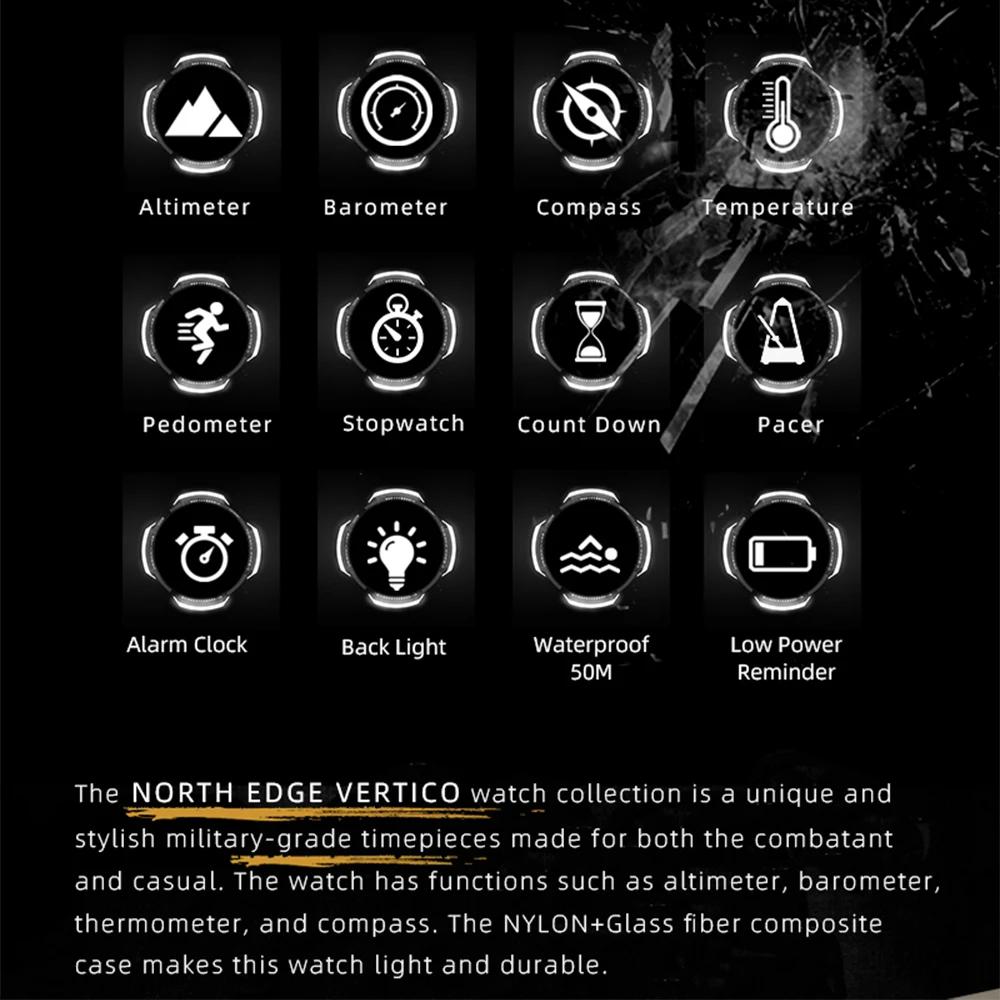 NORTH EDGE Vertico Smart Watch Men Sports Waterproof Altitude Barometer Compass Thermometer Multi-functional Electronic Watches