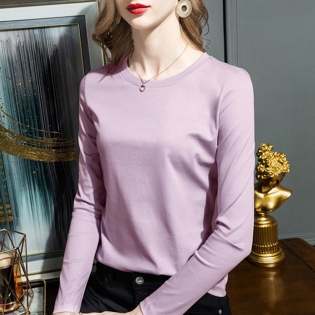 New autumn simple cotton pullover loose double-sided mercerized cotton long-sleeved women's top