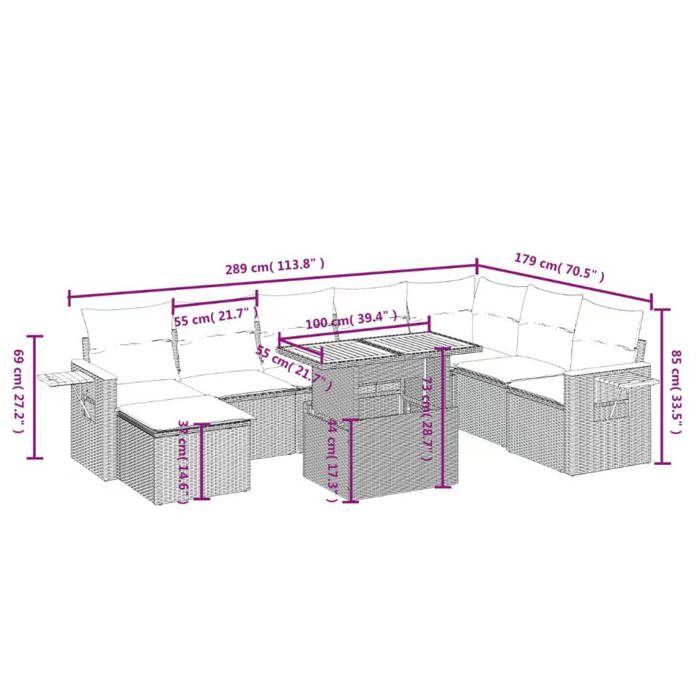 VidaXL Garden Lounge Set with Cushions 9 Pcs, Patio Sofas, Patio Furniture Set, Outdoor Furniture, Grey 3273657