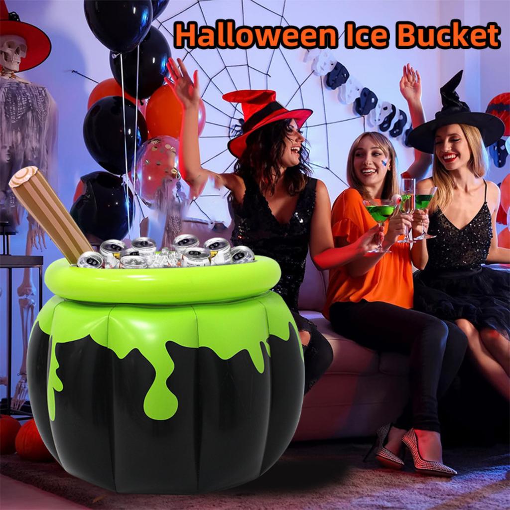 Halloween Witch Inflatable Cauldron Cooler Ice Bucket, Large Capacity Drink Holder
