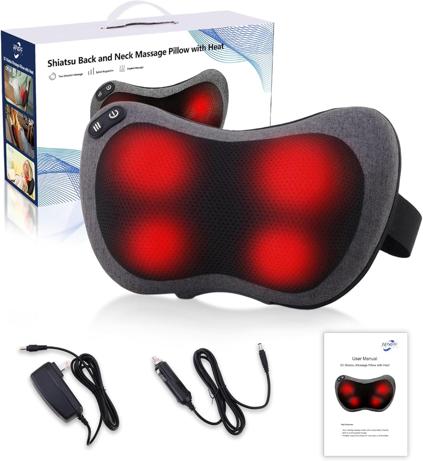 

Shiatsu Neck and Back Massager with Heat - Deep Tissue Massage Pillow for Neck, Back & Shoulders Pain Relief, Ergonomic Design E EU Plug