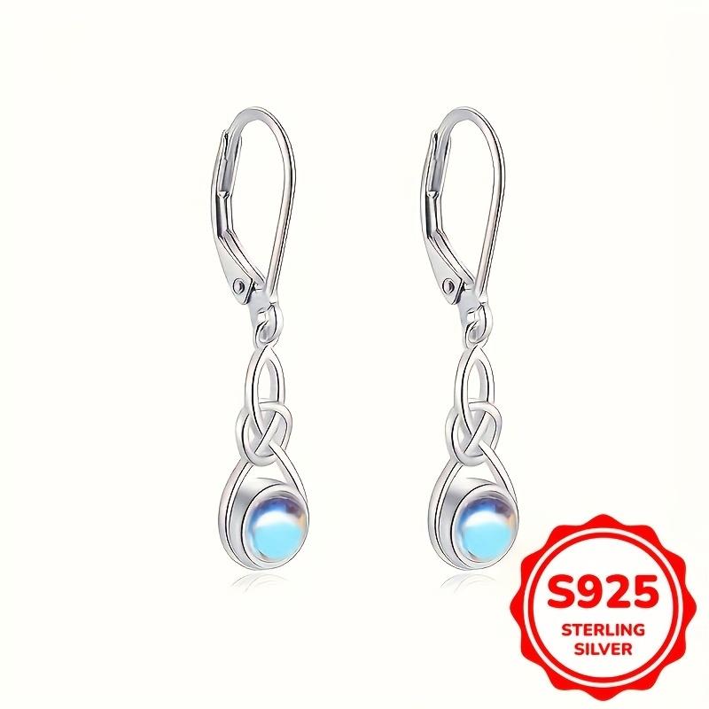 925 Sterling Silver Anti Allergy Earrings for Women Celtic Knot Moonstone Drop Earrings Jewelry Gift