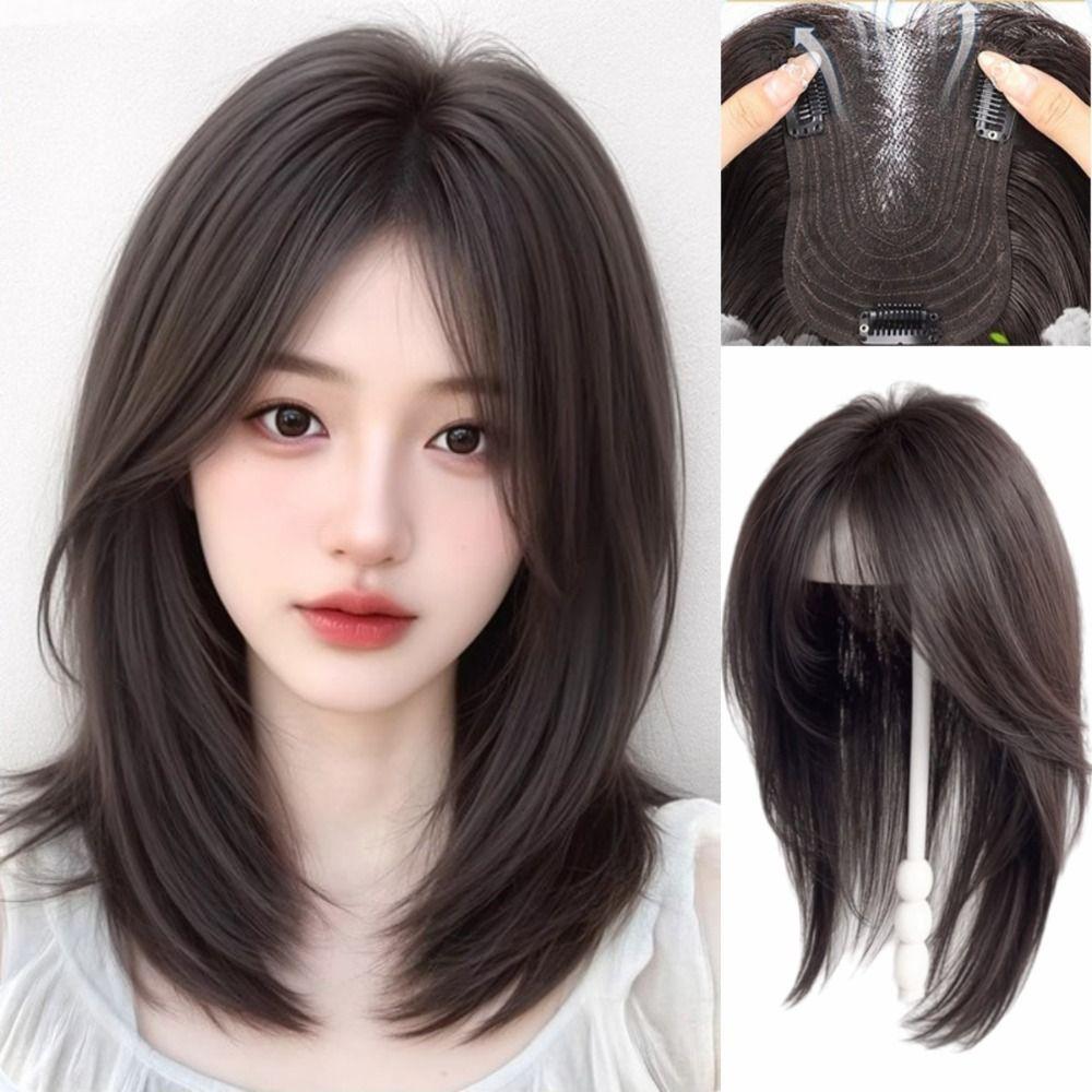 Parrucca Sintetica per la Sommità della Testa con Clip, Toppers per Capelli, Parrucche con Frangia, Perdita di Capelli