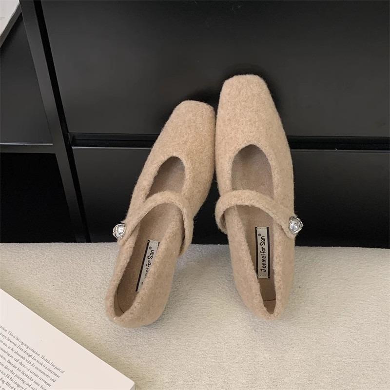 Fashion Autumn New Flat Shoes Women's Square Head Shallow Mouth Suede Soft Sole Anti-slip Wear-resistant Low-top Shoes