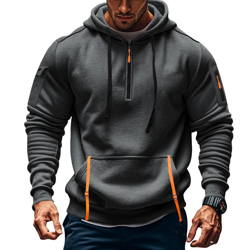 Men'S Autumn And Winter Sweater Men'S Fleece Heavy Hooded Zipper Multi-Pocket Pullover Men'S Sports Casual Jacket