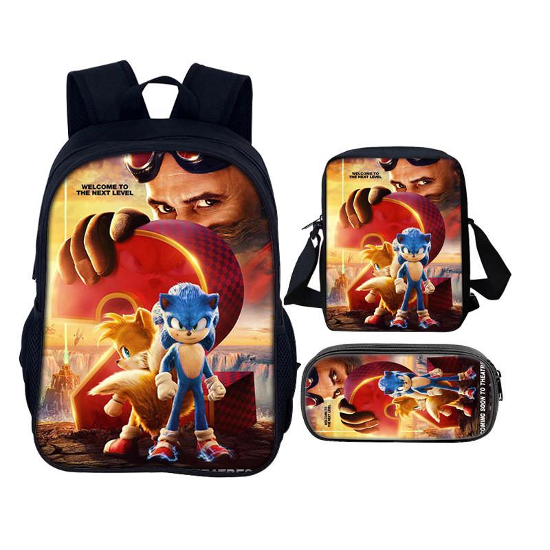 Sonic The Hedgehog 2 Book Bag Set With Waterresistant Polyester For School And Travel
