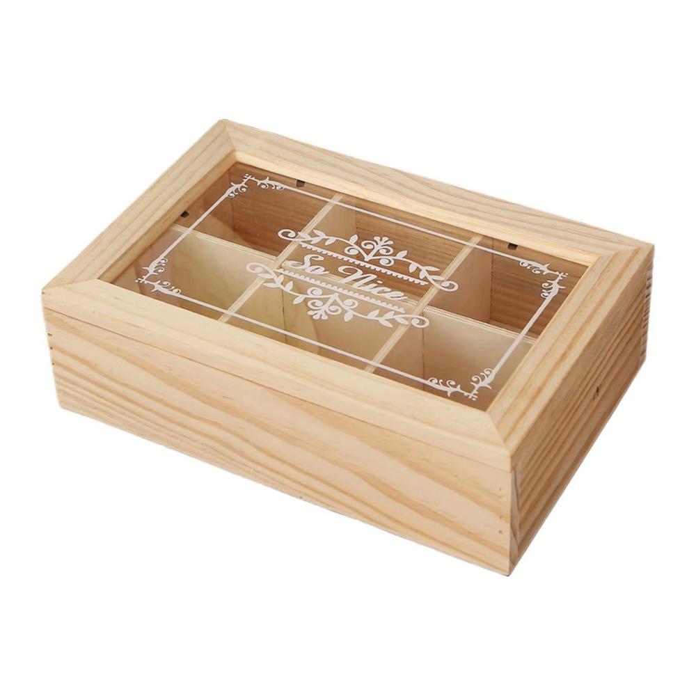 Dust-proof Wooden Tea Box with Clear Lid Desktop Organizer Tea Bag Holder  Hair Accessory