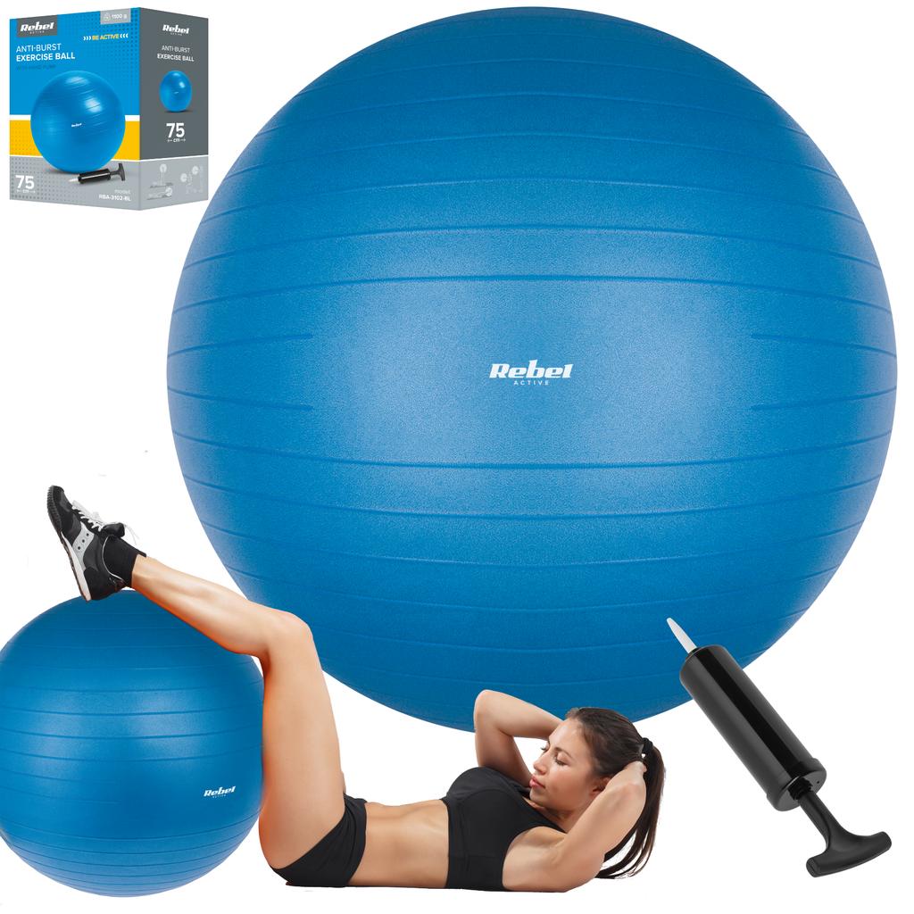 Rehabilitation Gymnastics Ball 75Cm With Hand Pump, Blue, Rebel Active