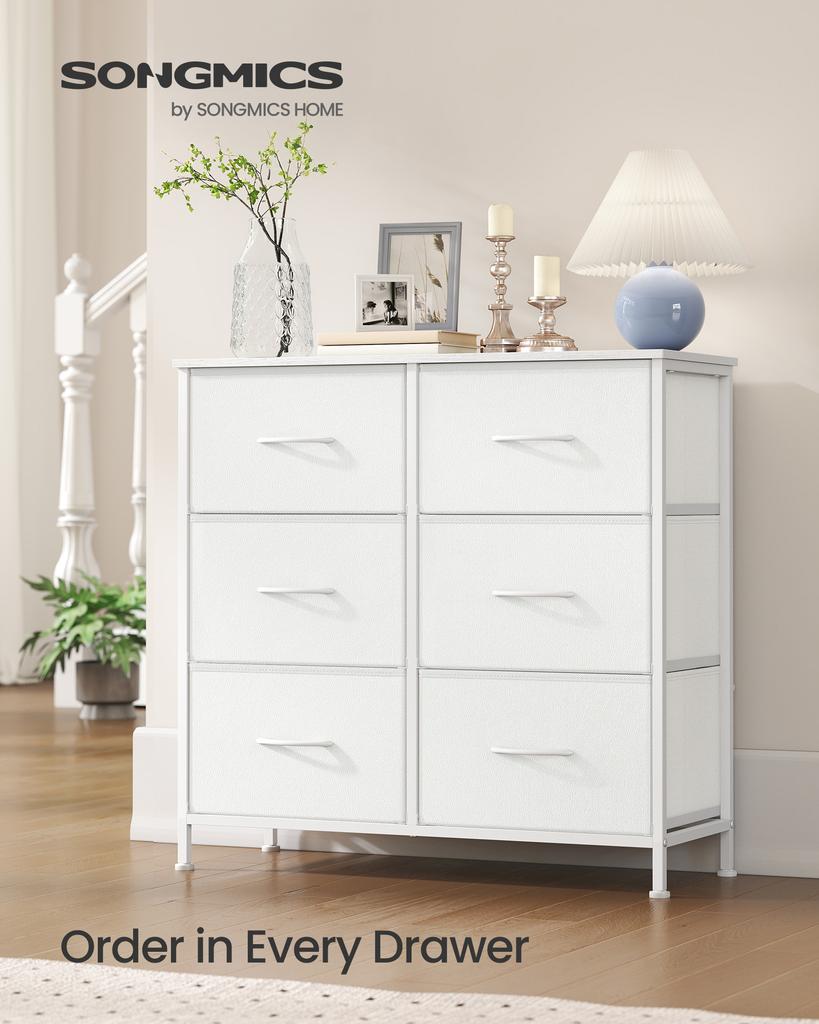 SONGMICS Dresser for Bedroom, Chest of Drawers, Steel, MDF, 6 Non-Woven Fabric Drawers, Storage Organizer Unit, Closet, Entryway
