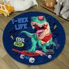 Round Area Rug Cool T-Rex On Skateboard Print Soft Flannel Carpet for Kids Room Playroom Floor Decor Non Slip Washable Home