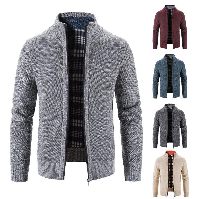 Men S Long Sleeve Thick Knit Cardigan Casual Stand Collar Sweater