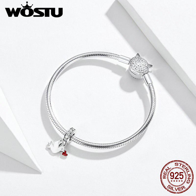 WOSTU Love Letter Pigeon Dangle Charm 925 Sterling Silver Heart Beads Fit Original Bracelet Pendant