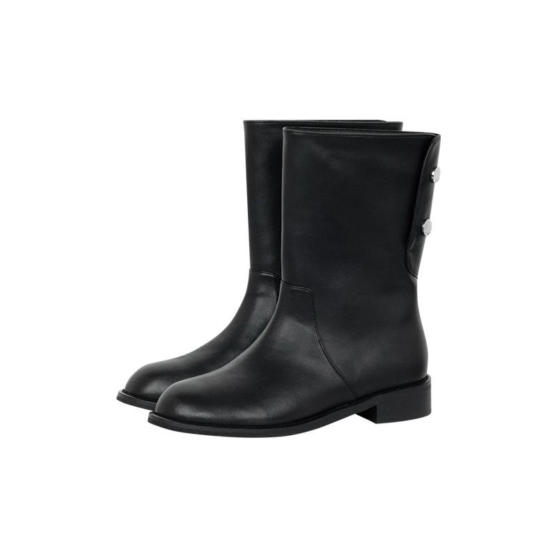 

Модные ботинки из коровьей кожи на толстом каблуке, женские ботинки с круглым носком, тонкие ботинки, нишевый дизайн, два варианта носки, низкий голенище, рыцарские 40 чёрный