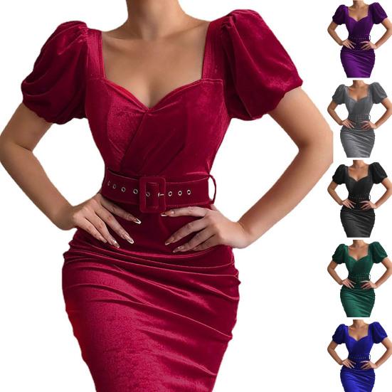 Women Dress Close Fitted for Outdoor Soft Texture Sexy Square Collar Popular Comfortable