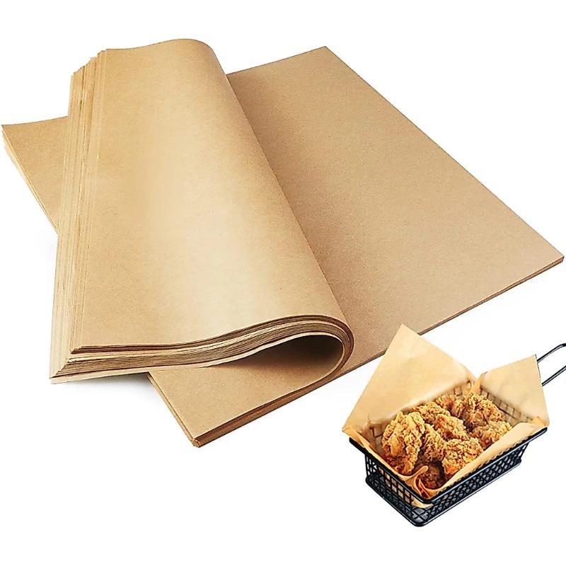 100Pcs Kraft Parchment Paper For Baking Paper Non Stick Unbleached Wax Oil Absorption Rectangular Paper For Kitchen Baking