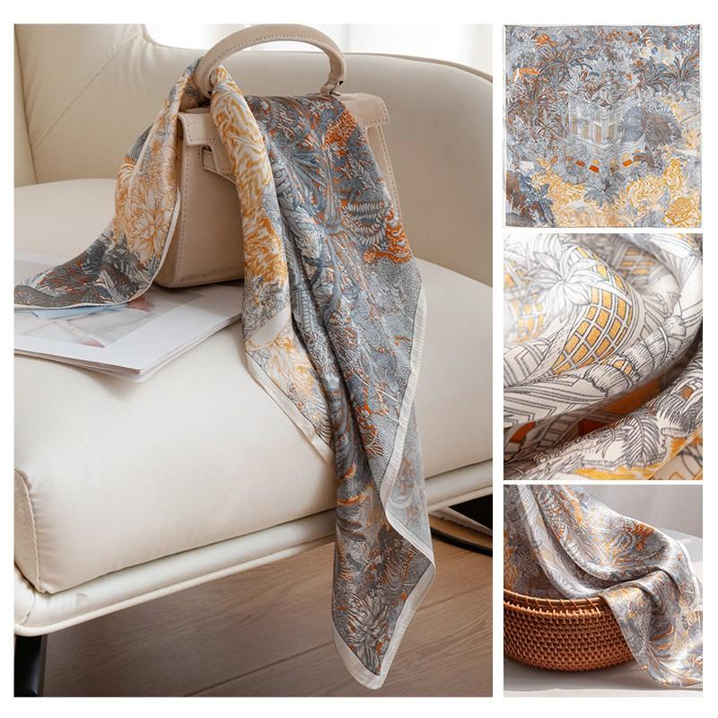 Womens 100% Mulberry Silk Scarf Small Rose Print Square Neckerchief Fresh Sweet Style