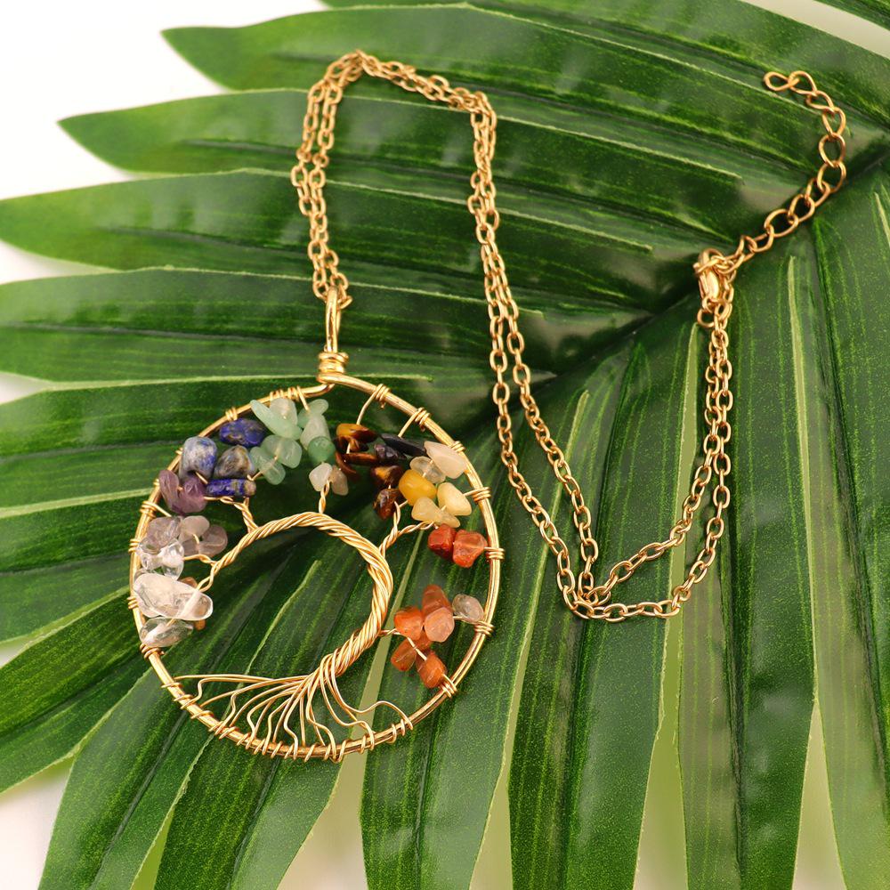 Gold Wire Wrapped Natural Crystal Tree of Life Necklace
