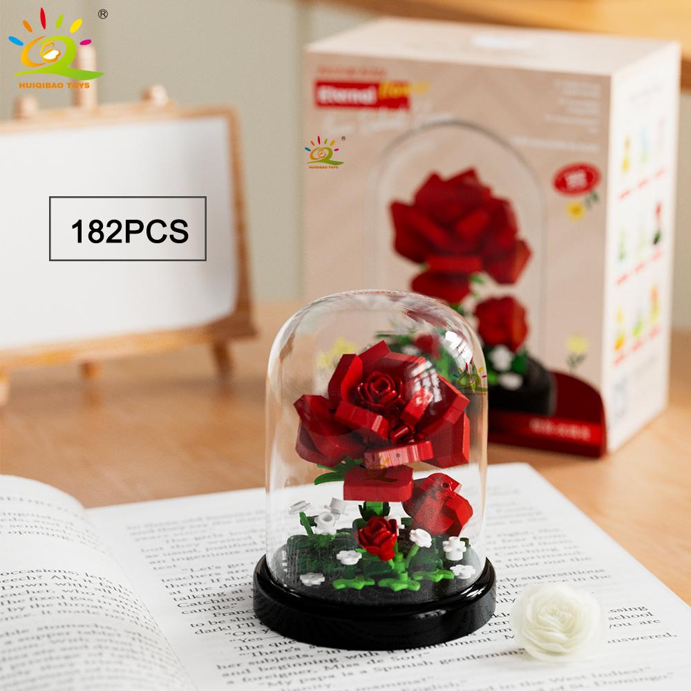 Non-Toxic Moc Flower Display Box Micro Building Block Rose Succulent Mini 3D Diamond Model Brick Toy For Children Desk Decoration