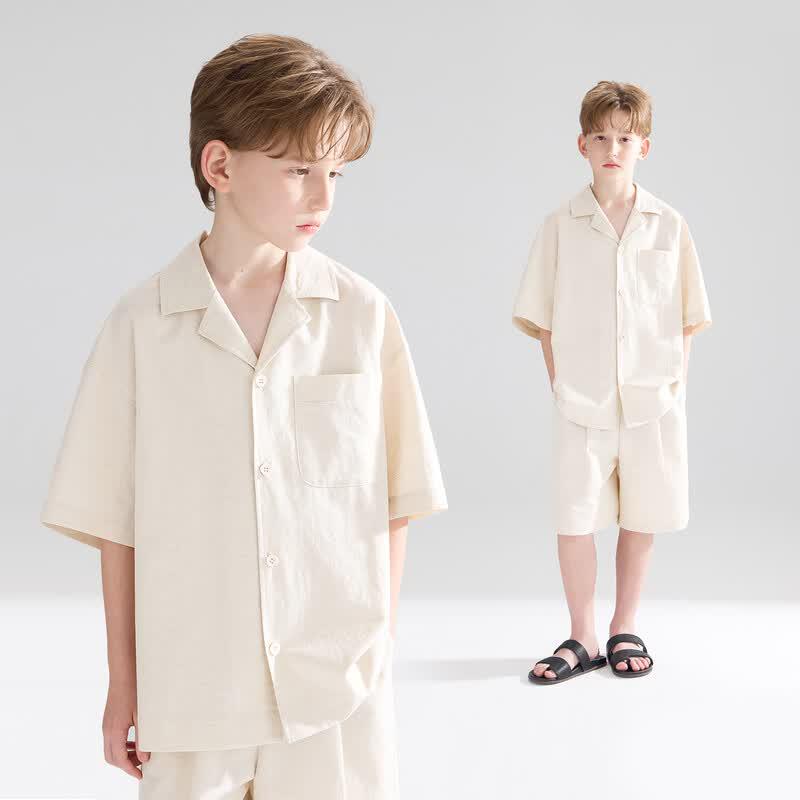 Mucmukn Milan Holiday Kids  Linen-Blend Cuban Collar Summerwear 130