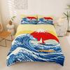 Japanese Wave Bedding Sets,Mount Fuji Sun Painting Duvet Set 2Pcs for Kids Girls Boys Teens Room Decor,Polyester Comforter Cover
