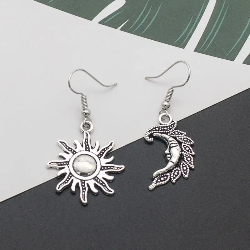 Vintage Sun & Moon Earrings Jewelry for Women Girl Alloy Charms Pendant Bohemian Accessories