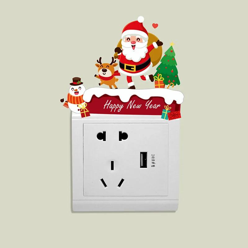 

Wall Decals Santa Claus Elk Snowman Switch Sticker Christmas Wall Switch Panel DecorativeNew Year Removable Wall Mural Art Pvc
