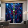 2PCS Digital Printed Curtains, Blue Neon Red Spider Cyber Web Tech Glow, Futuristic Cyberpunk Spooky Halloween Window Decor