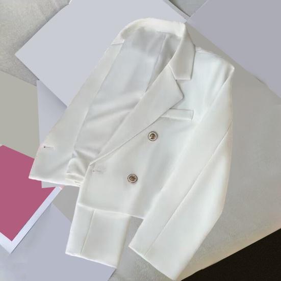 Podzimní Ženy Klopa Dlouhý rukáv Ustřižené sako Dvojřadé Jednobarevné Slim Fit Kabát Streetwear