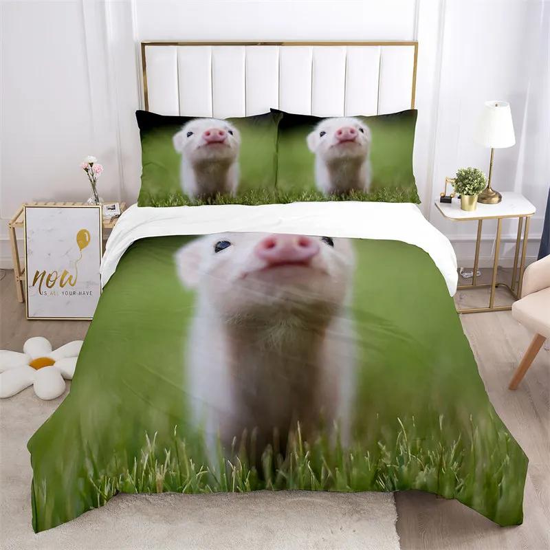 Pig Duvet Cover 3Pcs Lovely Animal Printed Bedding Set Cute Pet Comforter Cover King For Kids Boys Girl Children Bedroom Decor