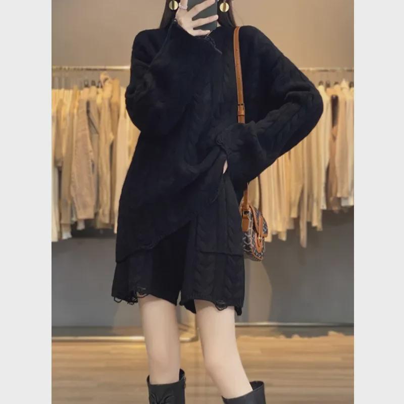 Damen Strickshorts mit hohem Bund & Pullover Zweiteiler: Gemütlicher Herbst- & Winterstil