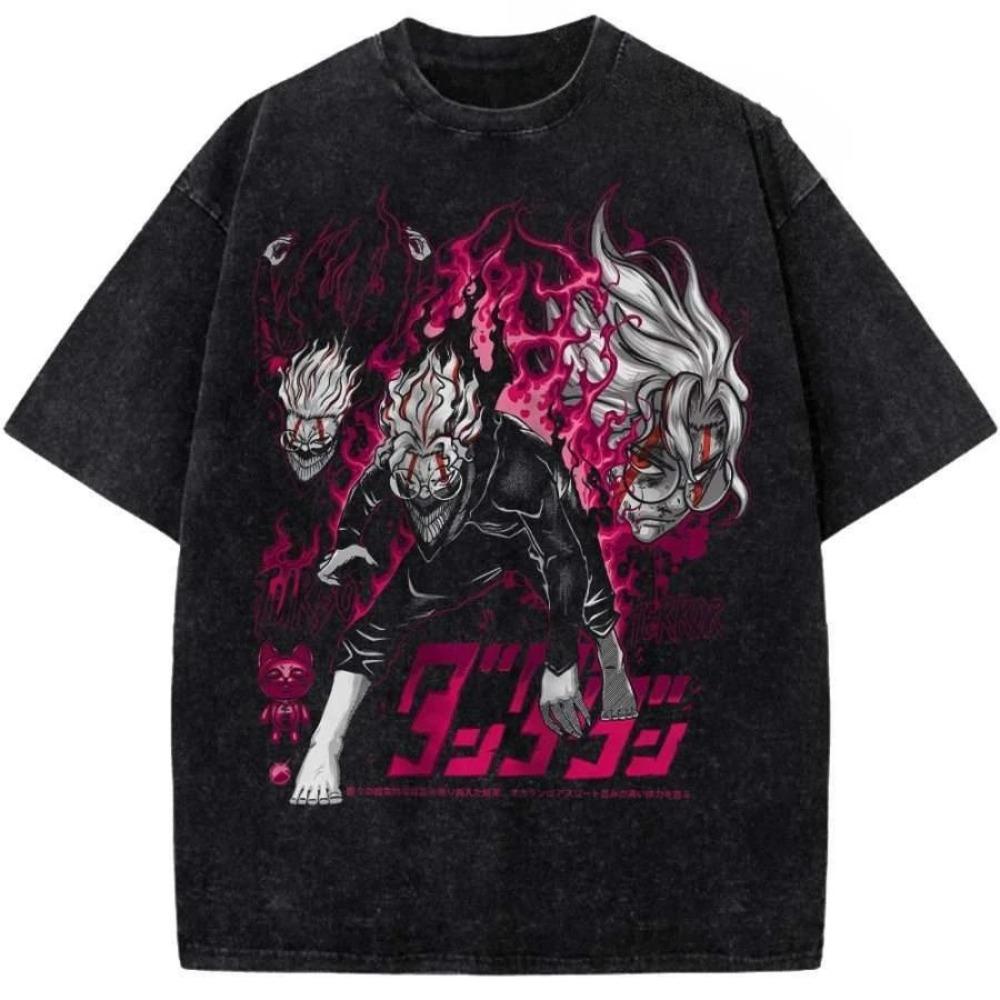 Dandadan Main Characters & Supernatural Forms Vintage Washed Anime T-Shirt, Unisex Manga Fan Streetwear Tee, 100% Cotton Casual Short Sleeve Top