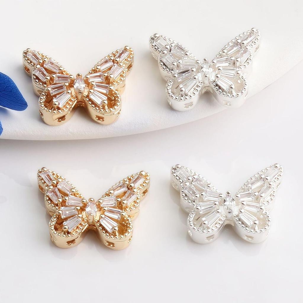 14K Gold-filled Color-preserving Zirconia Butterfly & Flower Spacer Beads for DIY Jewelry