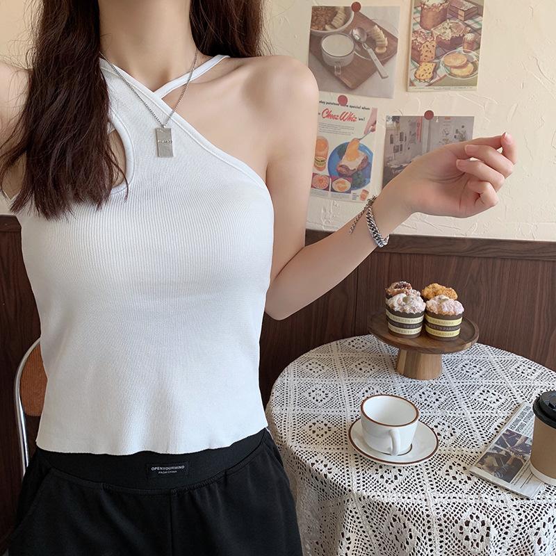 Summer New Fashion Girl Sexy Hollow Shoulder Cross-hanging Neck Slim Vest Careful Machine Irregular Sling