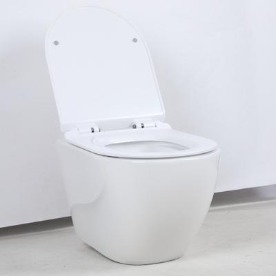 WC Suspendu Sans Bride, Cuvette de WC Murale avec Abattant à Fermeture Douce, WC Flottant Rond Gain de Place avec Jet Simple Super Swirl à 360 degrés