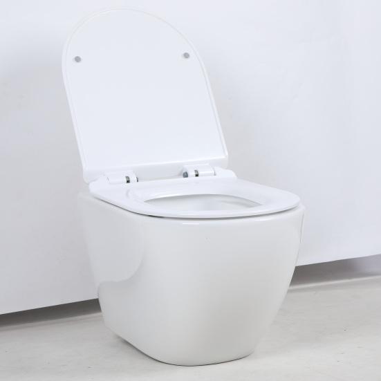 Rimless Wall Hung Toilet, Wall Mounted Toilet Bowl with Soft Closing Seat, Space Saving Round Floating Toilet with 360-degree Single Hole Super Swirl
