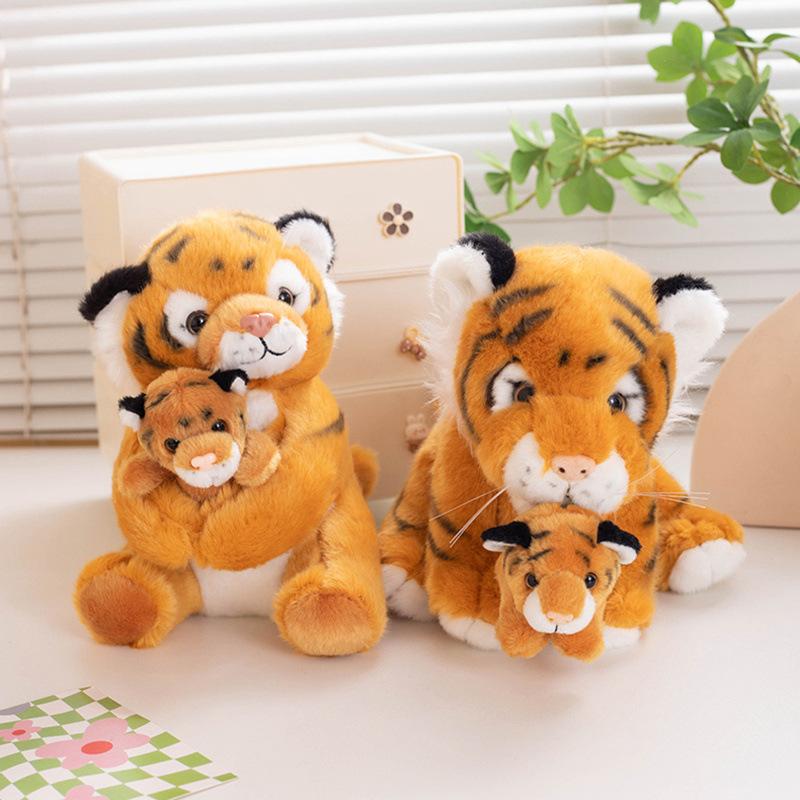 Cute Simulation Mother And Son Tiger Doll Plush Toy White Tiger Siberian Tiger Doll Children Soothing Rag Doll