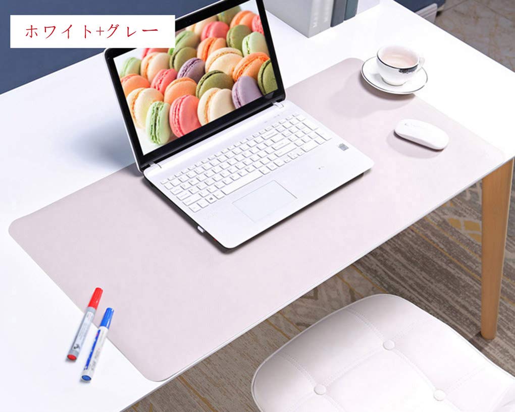 NOEINA Office Supplies PU Leather Desk Mat Mouse Mat PC Desk Study Desk Computer Mat Large Multifunctional Durable Both Sides Available White Gray 120