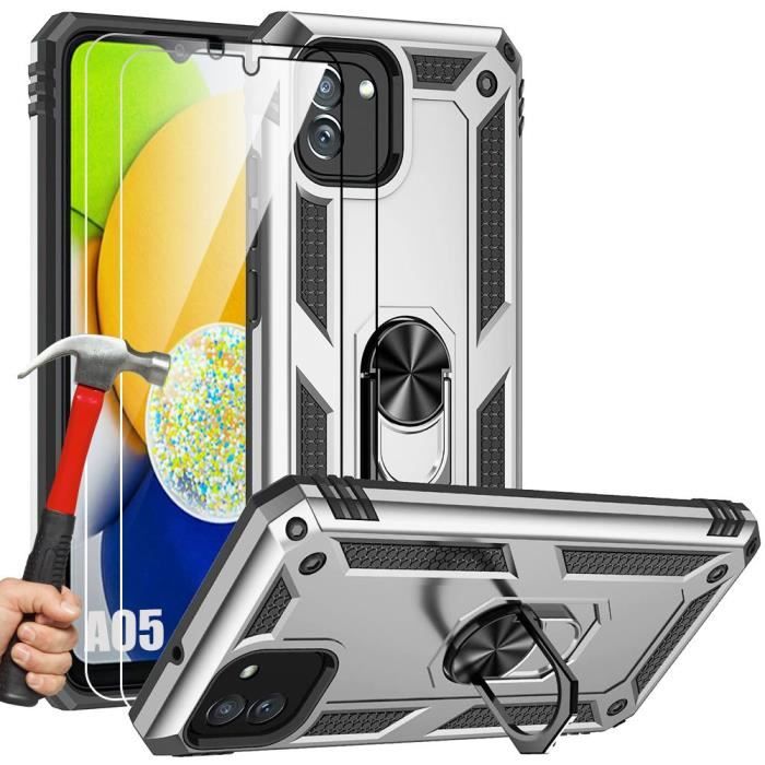 Coque de protection - Samsung - Galaxy A05 - Argenté - 2 Verres Trempés - Antichoc 360°