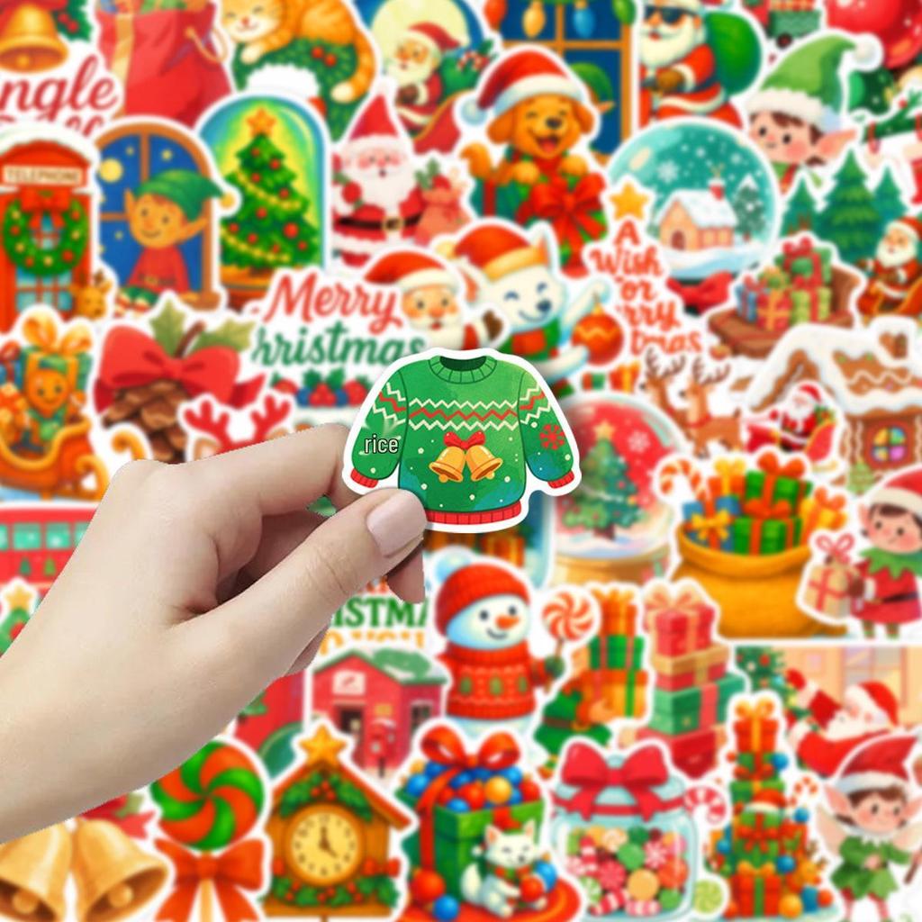 50 Cute Christmas Waterproof Stickers: Festive Decorations for Phone Cases, Water Cups, and Desktops