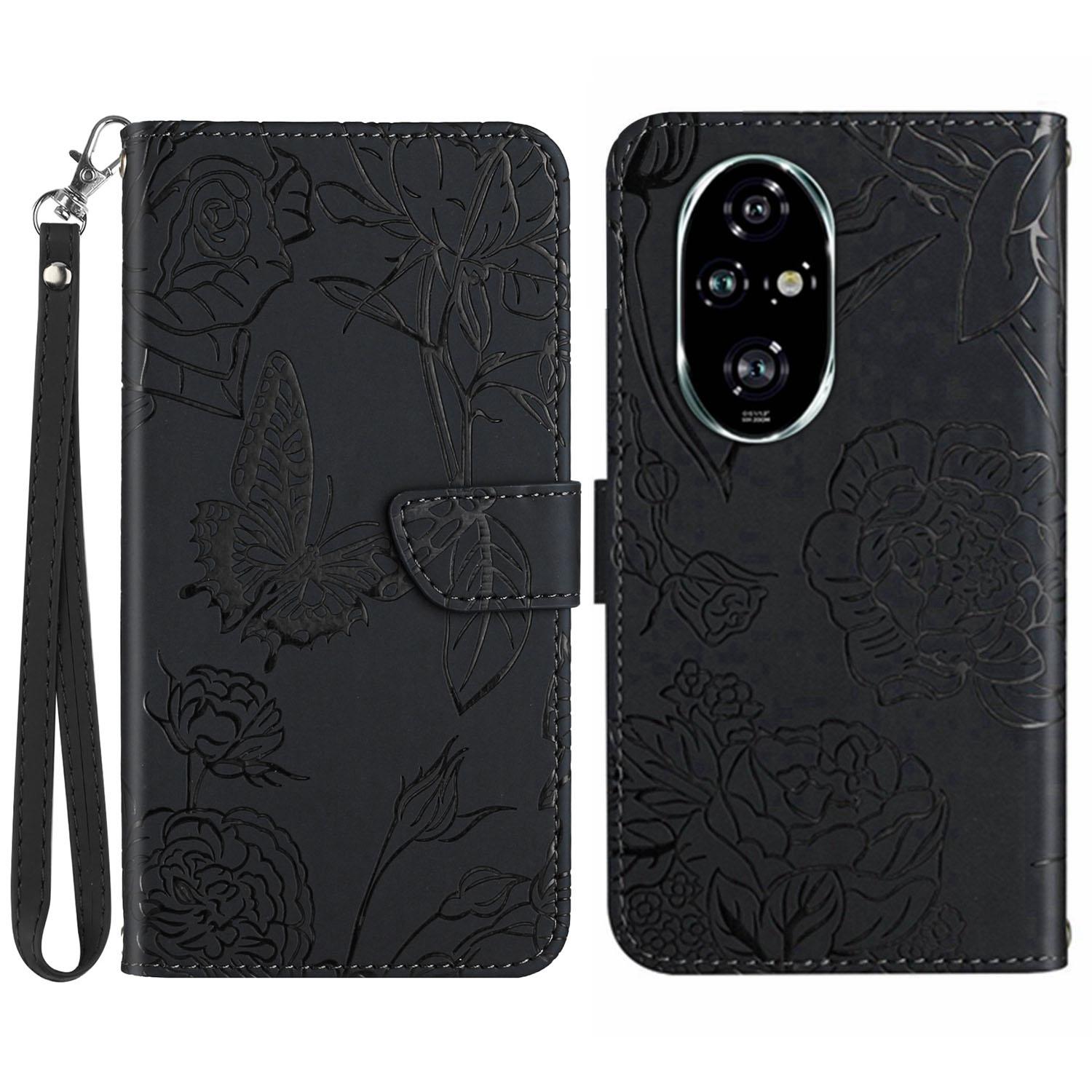 

Чохол для телефону HT03 For Honor 200 Pro 5G Шкіряний PU Чохол для телефону з відбитком метелика та квітів Black