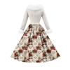 Women's Casual Dress Long-Sleeve V-Neck Patchwork Fleece Christmas Print Dress