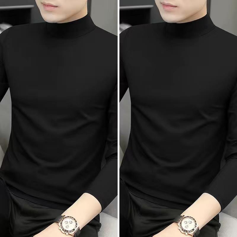 2-Pack Men's Modal Mid-Neck Long-Sleeve T-Shirts for Spring and Autumn