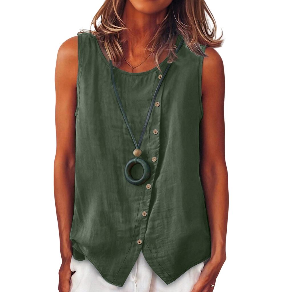 Women's Sleeveless Button-Up Shirt Loose-Fit Vest Top With Single Side Button